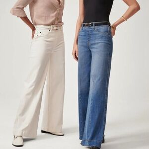 SPANX seamed front wide leg jeans pull on denim in Ecru (off white) size large